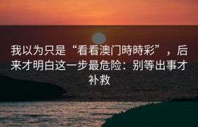 我以为只是“看看澳门時時彩”，后来才明白这一步最危险：别等出事才补救